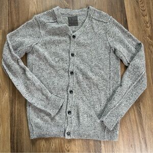 Allsaints Wool Button Trieste Cardigan Knit Sweater Large Gray Grandpa Classic